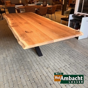 Boomstam eiken eettafel / Spinpoot 10X10