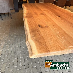 Boomstam eiken eettafel / Spinpoot 10X10