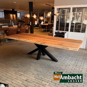 Boomstam eiken eettafel / Spinpoot 10X10