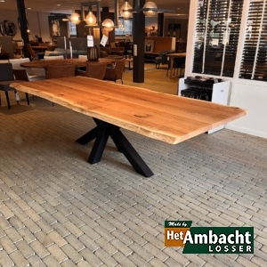 Boomstam eiken eettafel / Spinpoot 10X10