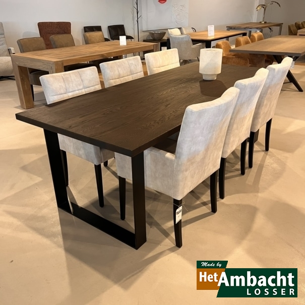 Frans antiek eiken eettafel rechthoekig/Poot platstaal 10x1