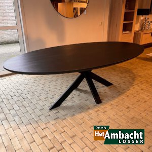 Ellips eiken eettafel 240 x 130 zwart