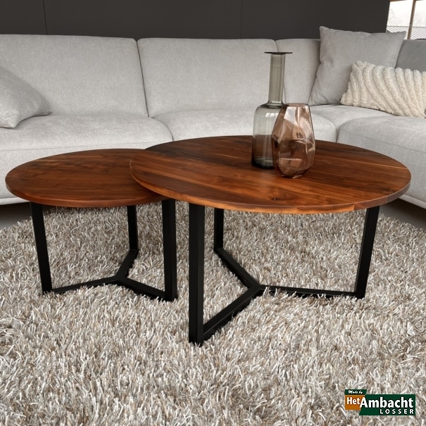 MetalWood bijzetttafels noten rond