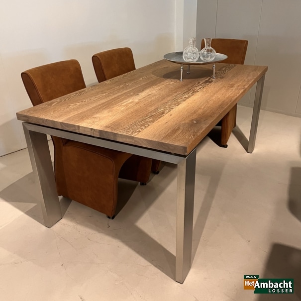 RVS 12x4 / eiken eettafel