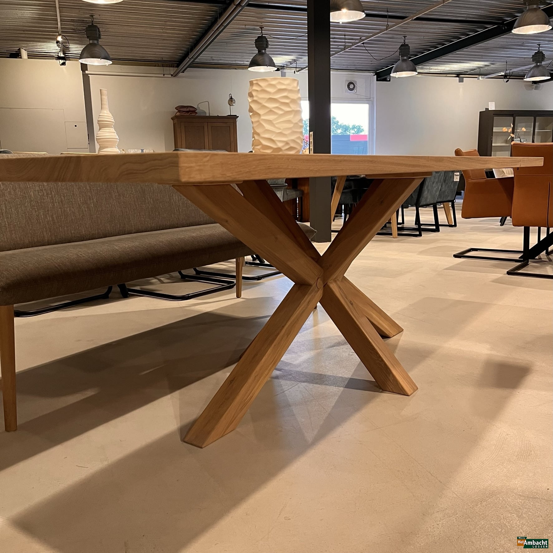 Rechthoekige eiken eettafel-Spinpoot eiken