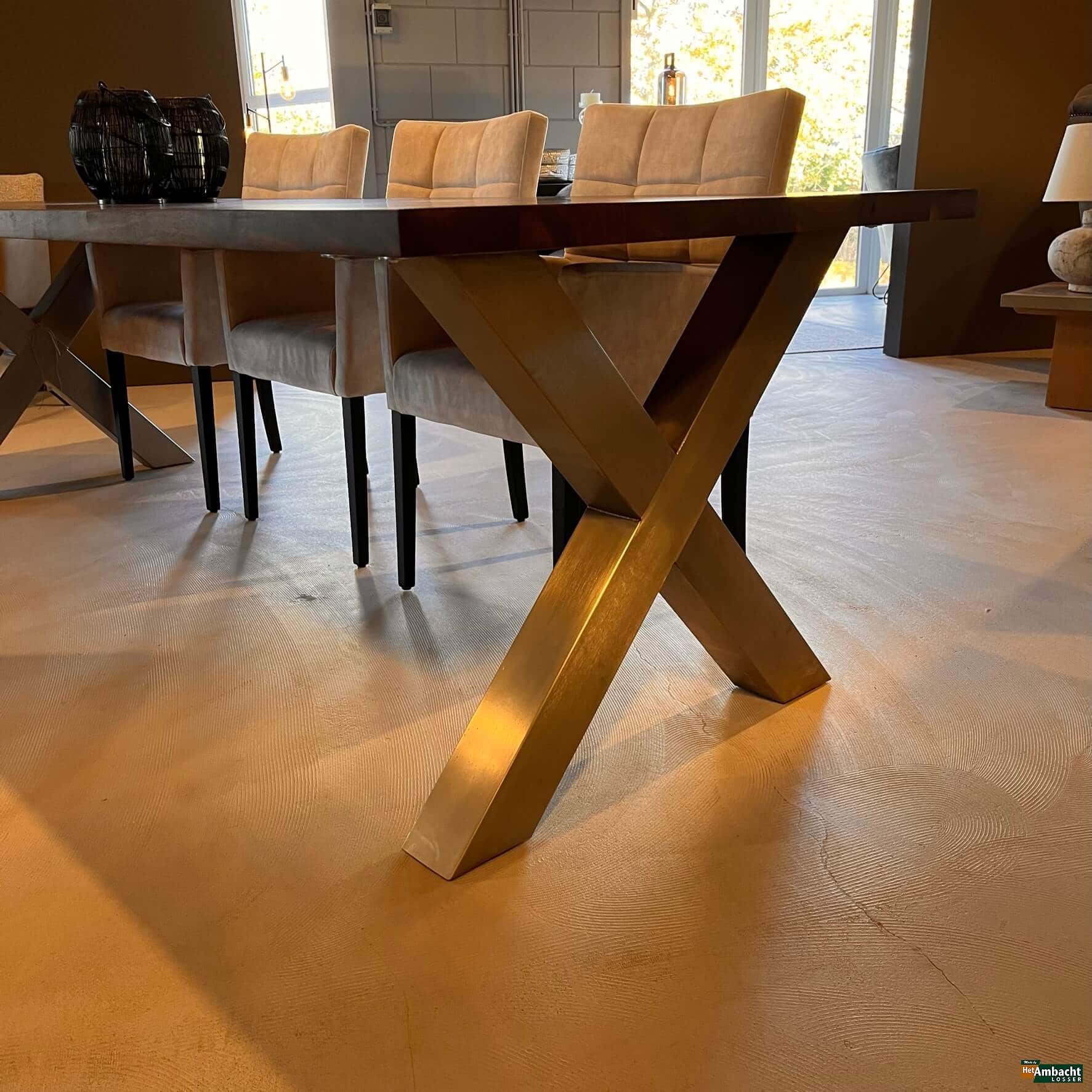 Rechthoekige noten eettafel Poot X RVS