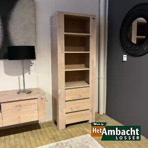 Stoer eiken boekenkast 3-lades